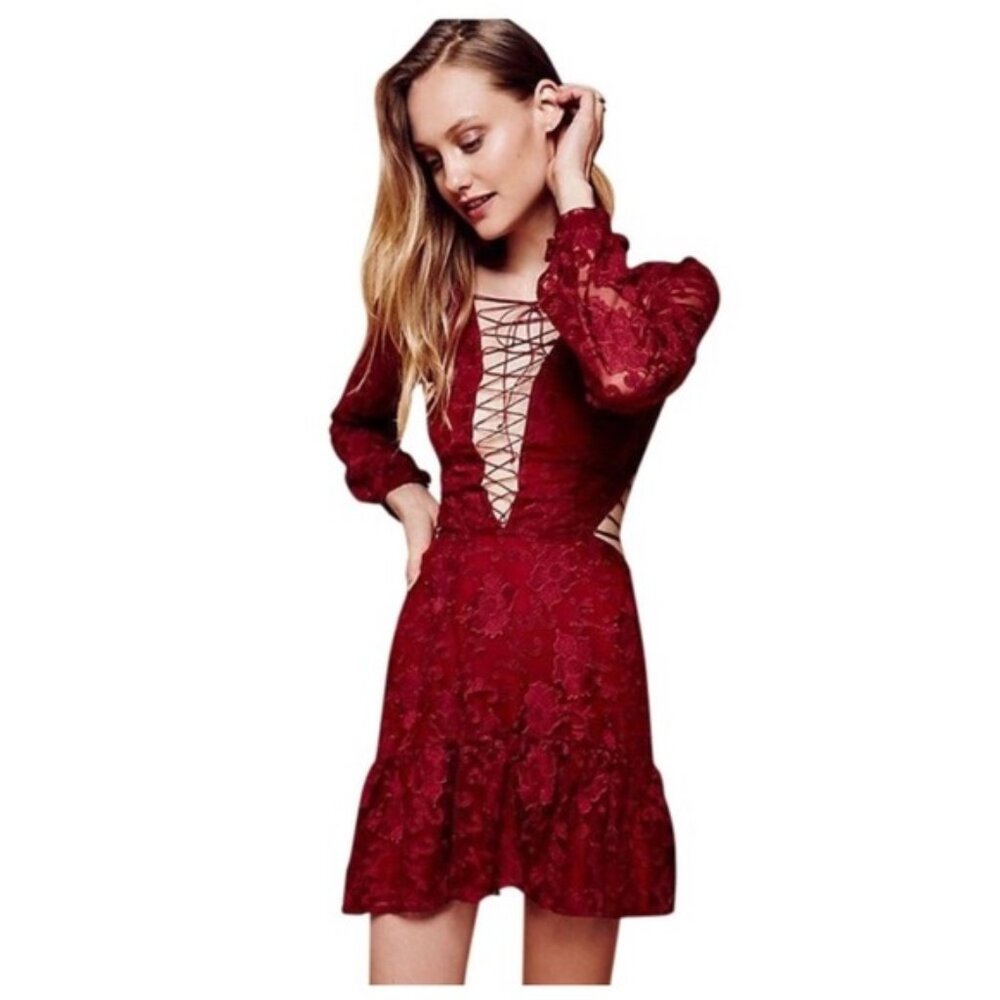 For Love & Lemons “Jolene” lace-up cutout dress — NWOT